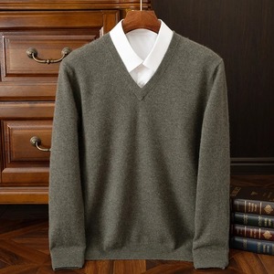 Pull en cachemire pour homme, col en V, manches longues, multicolores, automne-hiver, style business, décontracté chic, doux et confortable, tricoté - Product Image 3