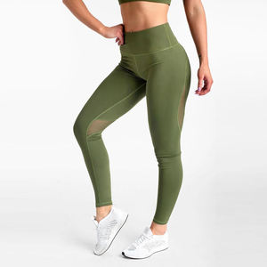 Leggings vert olive taille haute longueur intégrale en tricot extensible Spandex Nylon Sporty pour toutes les saisons - Product Image 1