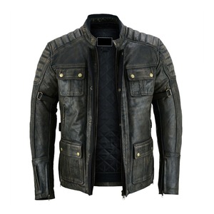 Custom Men's Studded Genuine Leather Motorcycle <b>Jacket</b> Canvas Waterproof Eco-Friendly High Street Style <b>Silver</b> - Product Image 1
