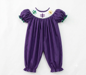 Robe de Mardi Gras pour filles, décontractée, printemps, col rond, coupe trapèze, 100% coton, broderie, style Bishop, smockée à la main, LA3, Fourniture ODM - Product Image 2