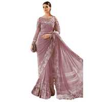 Sari en organza de qualité supérieure pour mariages, fêtes et tenues de mariée - Broderie riche, sans plis, prêt-à-porter
