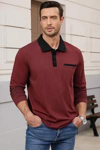 Camisas Polo Casuales de Manga Larga para Hombre, Polos de Algodón, Camiseta Clásica con Cuello de Botones y Bolsillo para Golf - Product Image 5