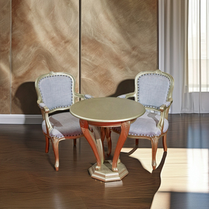 Ensemble de table basse Louis Luxury Durable de style moderne du milieu du siècle en bois massif avec 2 chaises pour le salon - Product Image 1