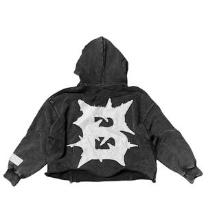 Sudadera con Capucha Oversize para Hombre, Negra, con Bordado Desgastado, Logotipo con Letras, Bolsillo Frontal, Manga Regular, Felpa Francesa, 100% Algodón, Lavado Ácido - Product Image 2