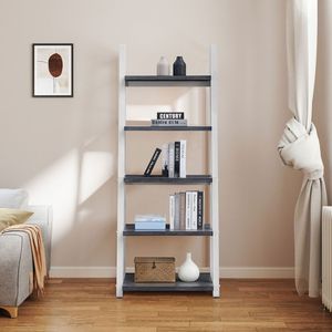5 Tier Storage Rack Bookcase Living Room Ladder <b>Shelf</b> with Rubber Wood Frame <b>for</b> Home Office or <b>Kitchen</b> Use - Product Image 5