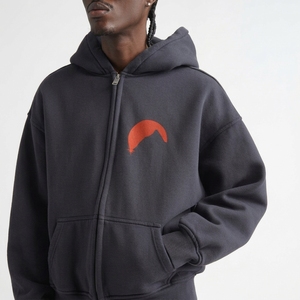 Sweat-shirt à capuche zippé gris foncé pour homme, coupe oversize, logo brodé sur le devant, molleton décontracté, idéal pour l'automne - Product Image 3