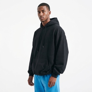 <b>Men</b> <b>Black</b> Hooded Sweatshirt Regular Fit <b>Fleece</b> Casual Pullover Front Pocket Solid Color Streetwear 100% Cotton Anti-Pilling - Product Image 4