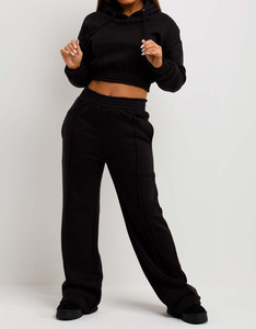 Women's <b>Black</b> High Waist Loose Fit Sweatpants With Side Pockets Elastic Waist Full Length Solid Color Autumn Casual Joggers - Product Image 2