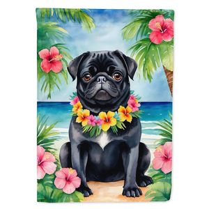 Bandera de jardín Luau Multicolor, obra de arte de Pug negro para Patio y patio, Bandera de buzón decorativa para camas de flores, tamaño de jardín - Product Image 1