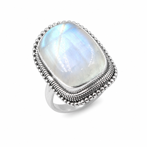 Anillo de Plata de Ley 925 con Piedra Lunar Arcoíris Natural, Estilo Boho, Chapado en Oro Rosa y Oro Amarillo, Regalo para Fiestas - Product Image 1