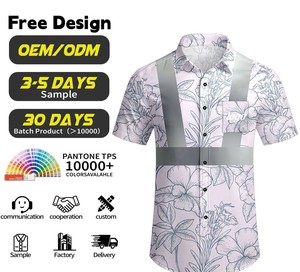Camisa de Playa Personalizada, Transpirable, de Poliéster, Tallas Grandes, Diseño Hawaiano Aloha, con Botones, Cinta Reflectante de Seguridad, Ropa de Trabajo - Product Image 1