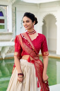 Indian Ethnic Traditional Designer Tussar Silk <b>Lehenga</b> Choli with Foil Print Work for Wedding Outfit for <b>Women</b> Fancy Wear - Product Image 3