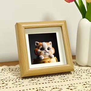 Handmade Fashionable Lightweight Mini Picture <b>Frame</b> Set Creative Rustic Wood Photo Stand Square Gravure Printed Box Home Decor - Product Image 2
