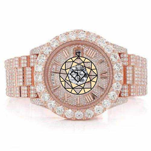 Montre analogique à quartz de luxe incrustée de diamants, unisexe, ton or rose, 38 mm, cadran à chiffres romains, cristal saphir - Product Image 1