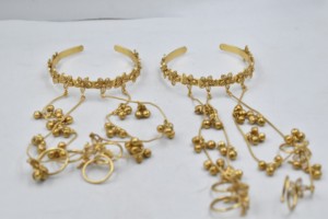 <b>Gold</b> Plated Brass Hand Chain <b>Adjustable</b> Bangle Floral Beaded Rings Chain link <b>Bracelet</b> for Women Party Jewelry - Product Image 4