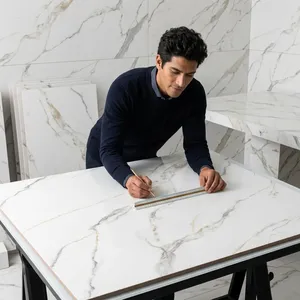 Modern 600x600mm Large Format Anti-Slip Carved Porcelain <b>Tile</b> High Gloss Interior Decorative Wall Panel for Bathroom Corporate - Product Image 3