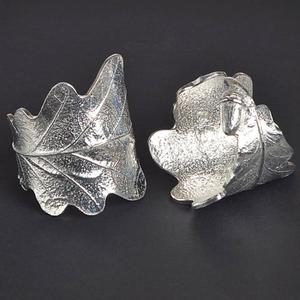 Silver Round Leaf Napkin Ring <b>Set</b> of 2 Best For Gifting Eco Friendly Dishwasher Safe Handmade Brass Napkin Rings For Sale - Product Image 1
