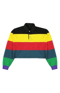 Custom Made Women Multi Stripe Crop Rugby Pullover <b>Polo</b> <b>Shirts</b> <b>Ladies</b> Sports Golf <b>Polo</b> Cropped <b>Shirts</b> - Product Image 5