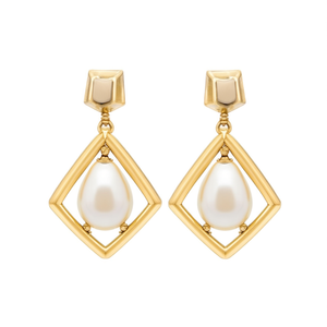 Boucles d'oreilles pendantes géométriques en perles, bijoux modernes en laiton faits à la main - Product Image 1