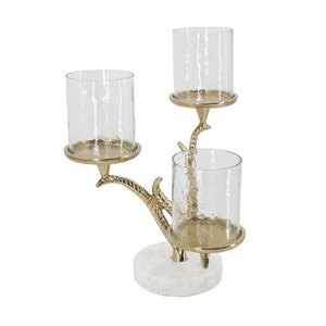 Candelabro Golden Branch con Base de Mármol y Tres Portavelas de Cristal para Decoración del Hogar - Product Image 2
