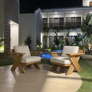 Sillón de Madera de Teca Sólida, Moderno, con Estructura en X, de Lujo, para Patio, Jardín, Interior, Sofá Individual con Cojín, Silla de Descanso - Product Image 6