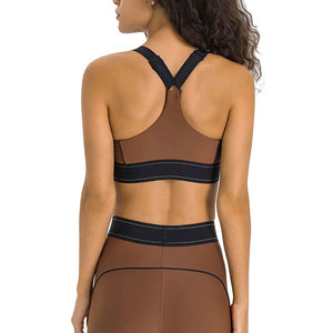 Ensemble de yoga 2 pièces personnalisé pour femme, uni/à carreaux, taille haute, vêtements de fitness et d'entraînement, soutien-gorge de sport et legging, vente en gros - Product Image 4