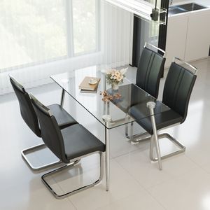 Set Tavolo da Pranzo Moderno in Vetro da 51 Pollici per 4 Persone con Gambe Placcate Argento, Set Sedie da Cucina, Rettangolare, Resistente e Elegante - Product Image 3