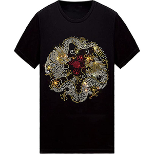 T-shirt noir à manches courtes pour homme avec motif dragon en strass, col rond, style chinois, coupe régulière, tricoté, décontracté, personnalisé, ample - Product Image 5