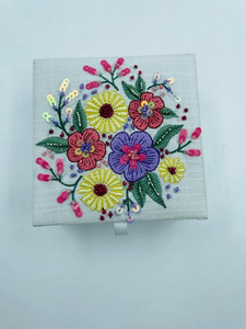 Square Velvet Jewelry <b>Box</b> with Embroidered Cherries and Flowers Elegant Style for <b>Jewellery</b> Storage - Product Image 6