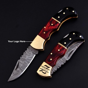 Couteau de poche pliant artisanal en acier Damas, couteau utilitaire pour le camping en plein air, manche en bois, étui en cuir, logo personnalisé OEM/ODM - Product Image 6