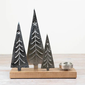 Metal Winter House Candle holder With Mango Wood base Christmas candles <b>Candlestick</b> Holder - Product Image 4