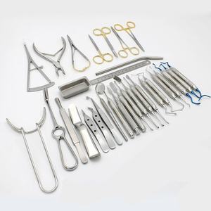 Instruments chirurgicaux pour implants dentaires, chirurgie buccale, kit de 33 pièces avec cassette de stérilisation, plateau, support, boîte, acier inoxydable, CE - Product Image 1