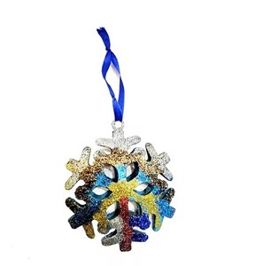 Custom Two-Sided Metal Christmas Hanging Ornament Xmas Holiday Decorations Pendant <b>Blue</b> <b>Glitter</b> Metal Craft Hanging Ornament - Product Image 3