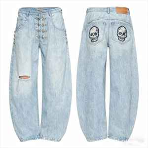 Jean baggy décontracté en denim délavé coupe droite large pour homme – Style rétro et confortable - Product Image 1
