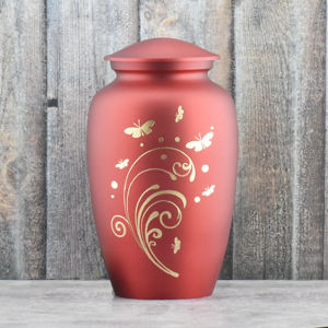 Urna Funeraria de Metal Amarillo Grabada con Mariposa Plateada Rosa Clásica de AHO para Cenizas de Adultos, 200 Pulgadas Cúbicas - Product Image 3