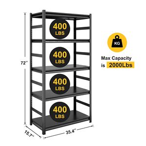 Scaffalatura Metallica Resistente H72 L35.4 P15.7, Unità di Stoccaggio a 5 Ripiani per Cucina, Regolabile e ad Alta Capacità - Product Image 3