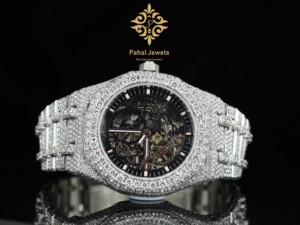 นาฬิกาข้อมือ Pahal Jewels รุ่นลิมิเต็ดอิดิชั่น ดีไซน์สปอร์ตหรูหรา สำหรับทั้งชายและหญิง ขนาด 40 มม. ตัวเรือนสแตนเลสสตีล หน้าปัดประดับเพชร โครงกระดูก ขนาดสาย 16 มม. - Product Image 1
