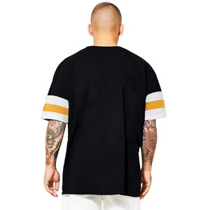 Men's Oversized Black T-Shirt Short Sleeve Contrast Trim Casual O-Neck 100% Cotton Jersey Fit - Product Image 6
