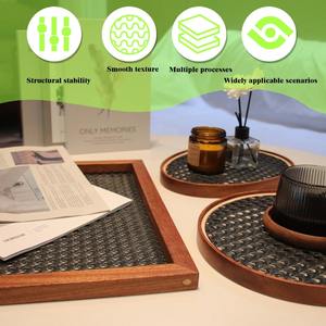 Ensemble de plateaux de service en rotin et bois faits à la main, ronds et rectangulaires, en cannage tressé, pour café, thé, collations, décoration de cuisine et de table - Product Image 5