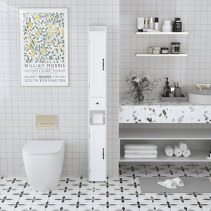 Mobile bagno moderno in MDF, alto e stretto, autoportante, con 2 ante, 67,51 pollici, bianco - Product Image 3