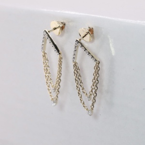 Elegant Women's Yellow Gold Lab Grown <b>Diamond</b> Geometric Chevron <b>Earrings</b> Layered Chain Fringe Drop <b>Dangle</b> Engagement Gift Luxury - Product Image 4
