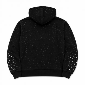 Men's <b>Black</b> Rhinestone Dot Print <b>Zip</b>-Up <b>Hoodie</b> Regular Fit Casual Sweatshirt French Terry Knitted Polyester Autumn Wear - Product Image 4
