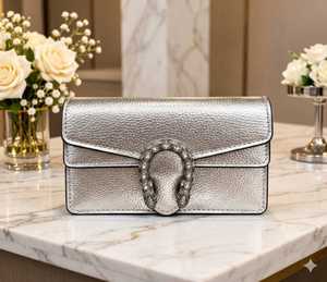 Bolso de Hombro de Diseño de Lujo para Mujer, Elegante Cadena con Cristales, Correa Única, Bolso Cruzado de Cuero PU Blanco - Product Image 3