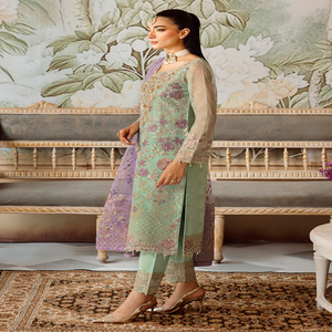 Mint green organza salwar Embroidered <b>wedding</b> dress women Traditional Indian Pakistani <b>tops</b> Regular fit salwar kameez - Product Image 4