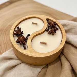 Cuenco Decorativo de Madera Tallado a Mano con Diseño Yin Yang, Recipiente para Velas, Ideal para Bodas Rústicas, Eventos y Decoración del Hogar - Product Image 4