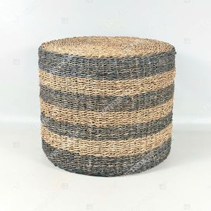 Handmade Striped Woven Seagrass Cylinder <b>Pouf</b> & Footstool-Rustic Modern Design for Living Room - Product Image 2