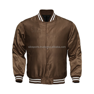 2025 OEM Hot Sale Brown Satin Letterman Baseball <b>Jacket</b> For <b>Men's</b> With <b>White</b> Trims Wholesale Price Heated Winter Fashion <b>Jackets</b> - Product Image 1