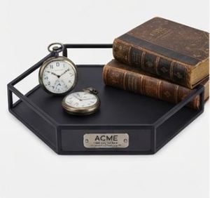 Plateau miroir hexagonal en métal et verre, design unique, taille moyenne, plateau de service pour la vaisselle, les mariages et les événements spéciaux - Product Image 2
