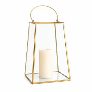 Wholesale <b>Gold</b> Metal Glass <b>Lantern</b> with Pyramid Top Tapered Geometric Candle Holder For Wedding Centerpieces And Event Decor - Product Image 4