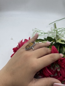 Natural Tiger Eye Big Stone <b>Adjustable</b> Brass 925 <b>Silver</b> Plated Trendy Handmade Vintage Gemstone <b>Ring</b> - Product Image 4